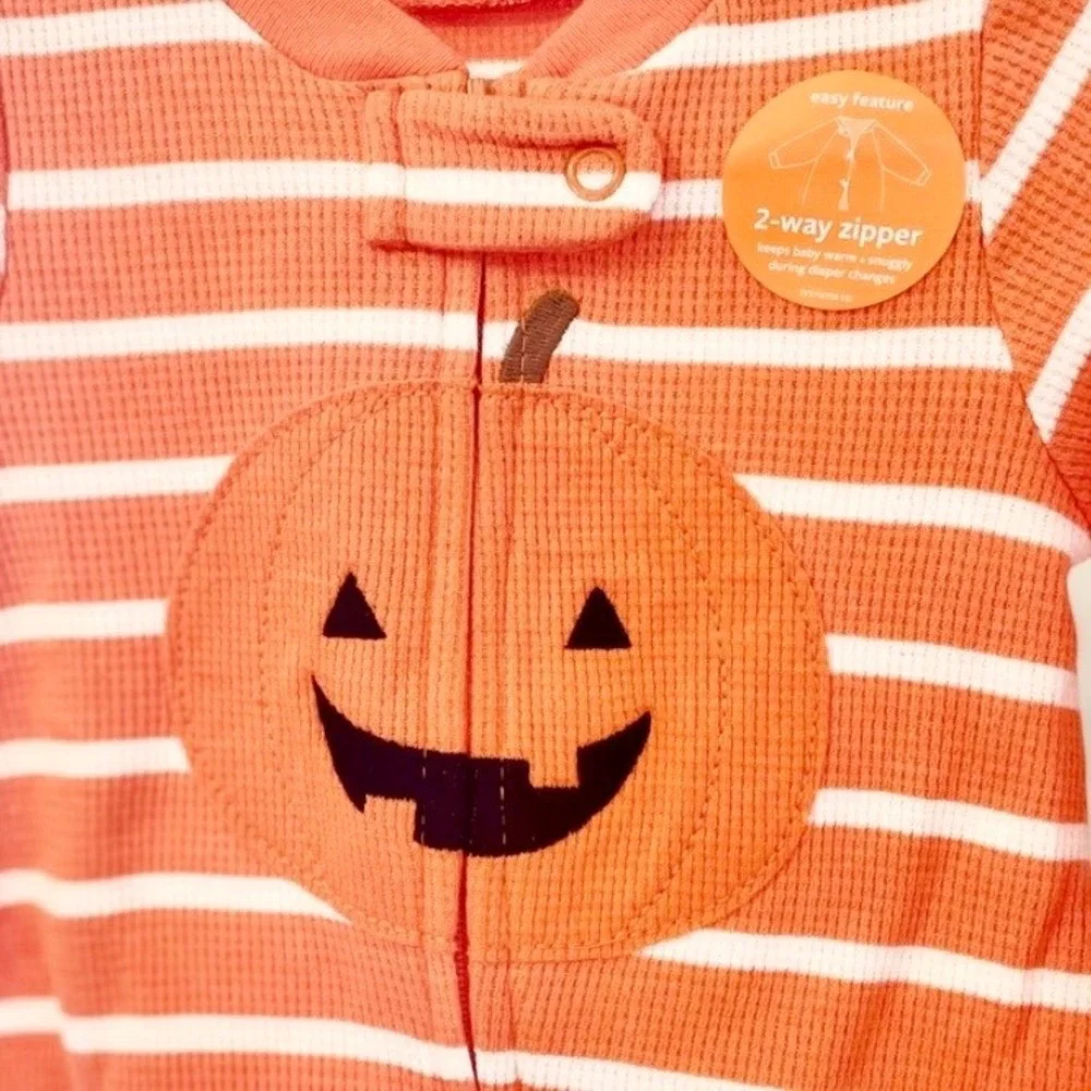 Carters Just One You Baby 3M Halloween Pumpkin Waffle Knit 2-Way Zip Sleeper